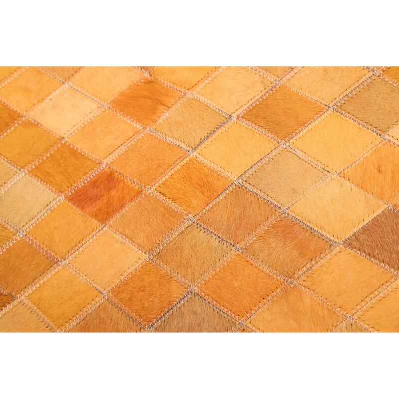 ECARPETGALLERY Handmade Cowhide Patchwork Orange Leather Rug - 5'1 x 8'0