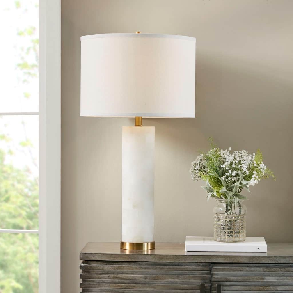 Alabaster Table Lamp Modern Bedside Lighting for Living Room Bedroom Office Decor