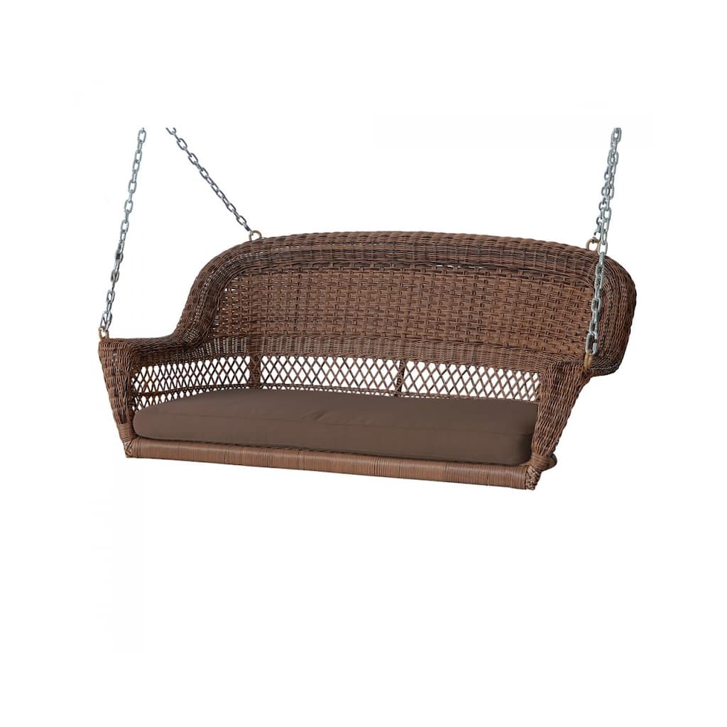 26 in. W Brown Cushion in Aluminum Frame Outdoor Porch Swing with CushionGuard and Stand