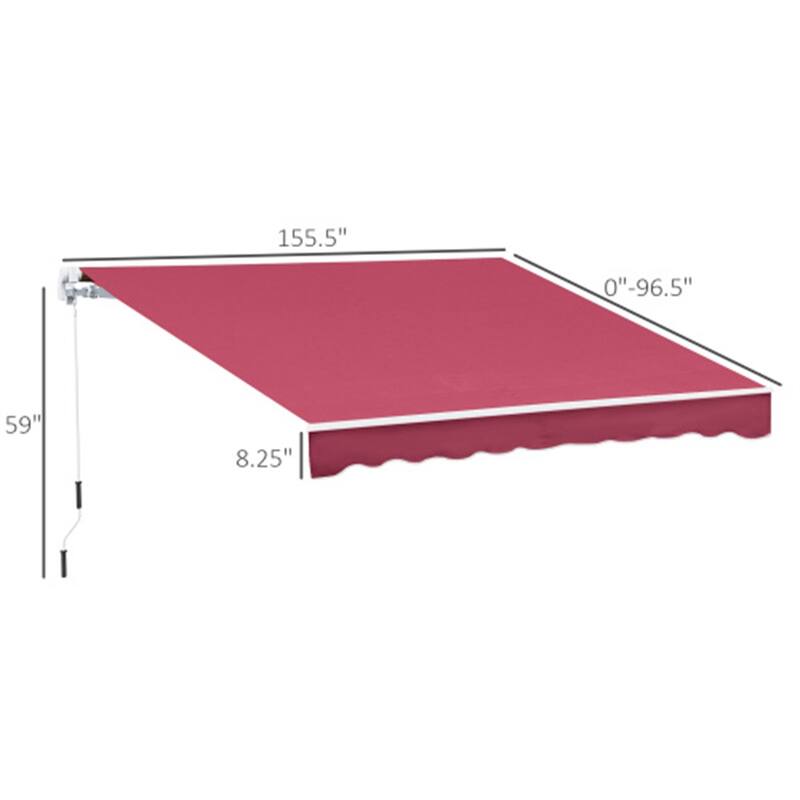 155.5" Wide Retractable Patio Awning with Extendable Aluminum Frame and UV Rain Fabric - 155.5" W x 96.5" D