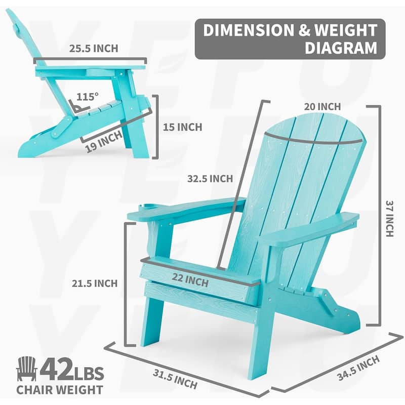 WINSOON All Weather HIPS Oversized Folding Adirondack Chair with Cup Holder