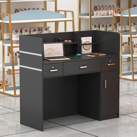 Kerrogee 47.2"L Reception Counter Desk with Lockable Drawers, Black