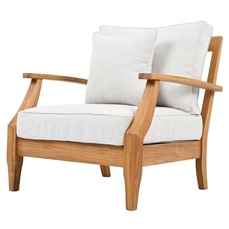 SAFAVIEH Couture Freida Wood Patio Arm Chair - 31.4" W x 35.6" L x 32.6" H - 31"W x 36"D x 33"H