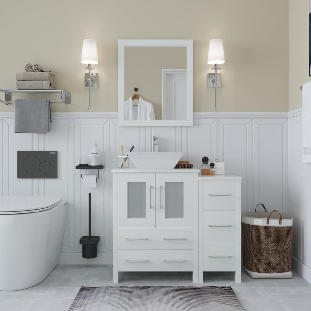 Vanity Art 36" Single Sink Bathroom Vanity Set with Engineered Marble Top and Free Mirror - 36 W X 18.5 D X 31.1 H