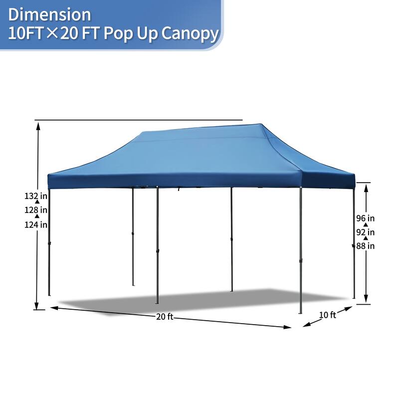 10x20ft Adjustable Height Pop Up Canopy Tent with 6 Sidewalls, UV and Waterproof Protection & Roller Bag