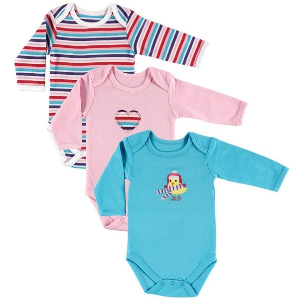 slide 1 of 1, Hudson Baby Infant Girl Cotton Long-Sleeve Bodysuits 3pk, Bird 0-3 Months - Bird 3-Pack