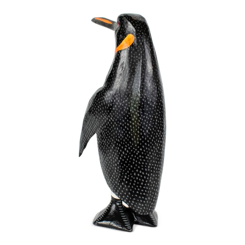 Wood Penguin Figurine Hand Carved Arctic Animal Statue, Winter Shelf Decor