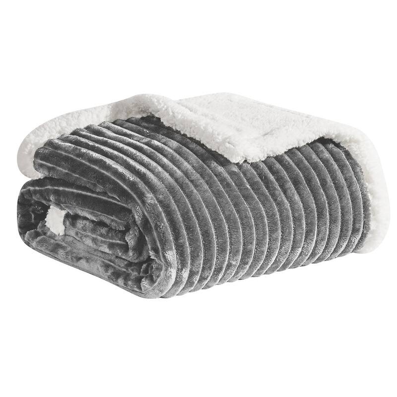 Ultra Lush Reversible Sherpa Corduroy Throw Blanket (50" x 60") - Purple