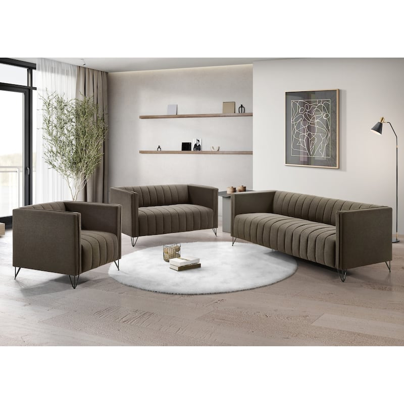 Clayfell Kurtis Square Arm Living Set - Sofa - Brown