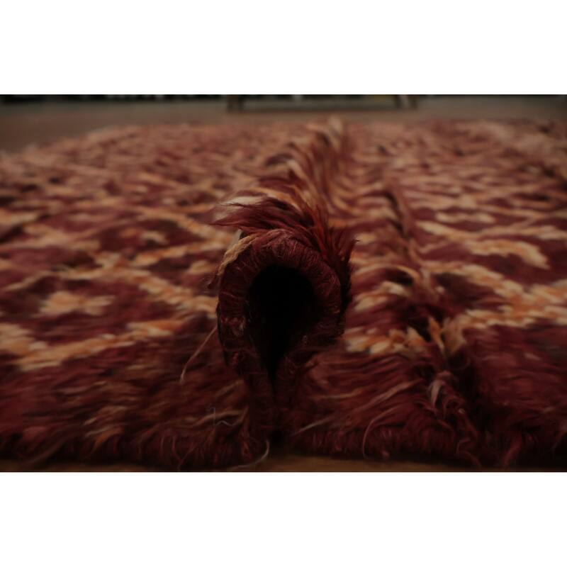 Hand Knotted Oriental 100% Wool Carpet Modern Tribal Red Moroccan Area Rug - 9' 5'' X 6' 11''