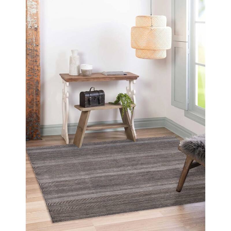 ECARPETGALLERY Hand-knotted Finest Silk Shadow Black, Light Grey Silk, Wool Rug - 8'1 x 8'3