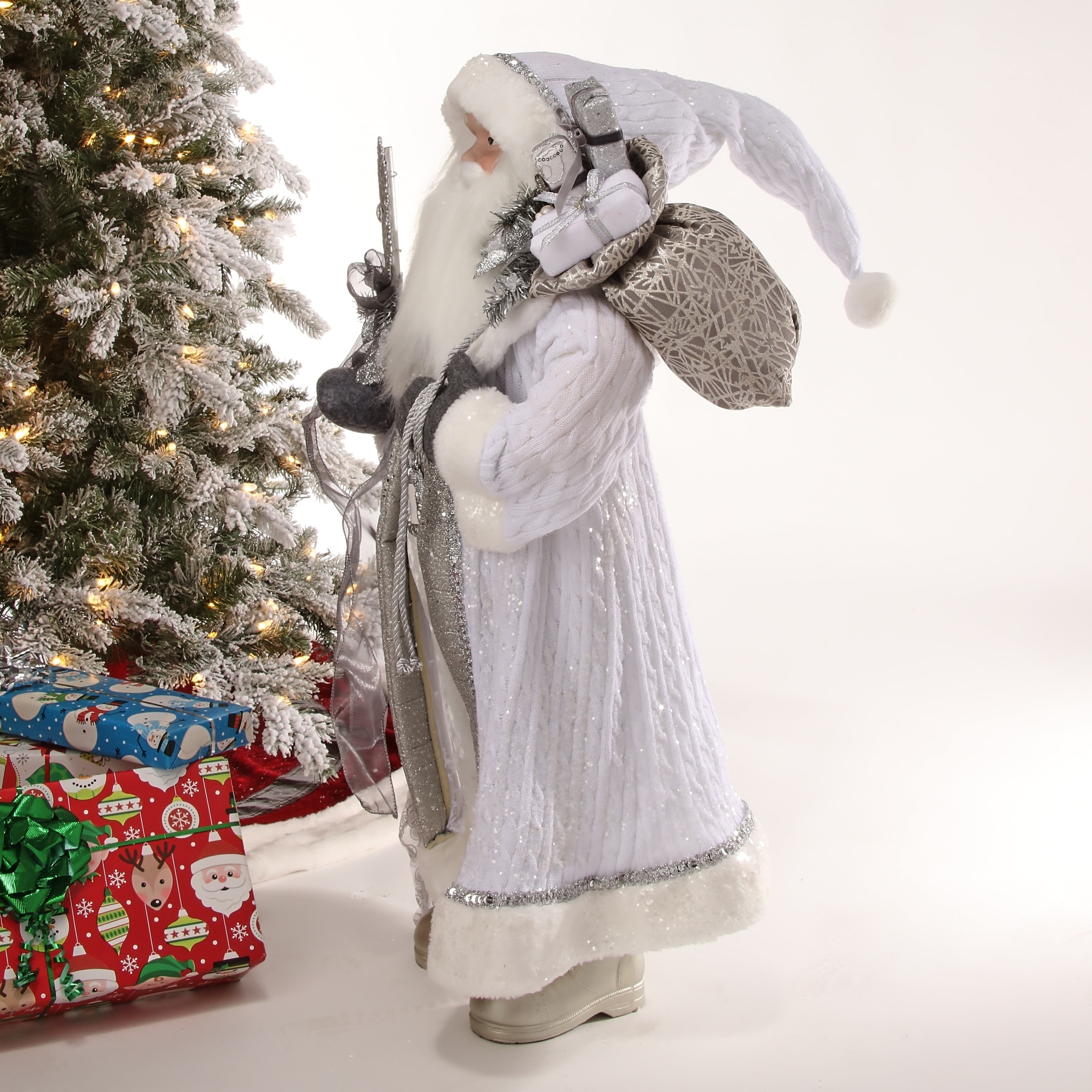 36" Fabric/Resin Winter White Santa