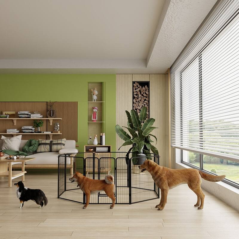 Foldable Dog Playpen,40" 8/16 Panels Portable Kennel,Indoor Outdoor - Black-8Panels