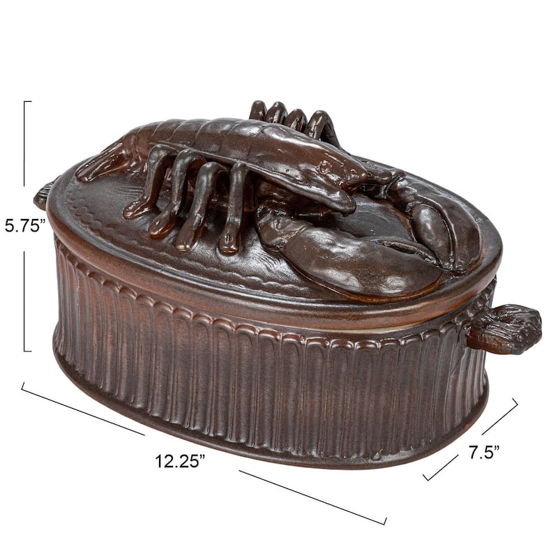 Matte Stoneware Baker with Lobster Design - 12.3"L x 7.6"W x 5.6"H
