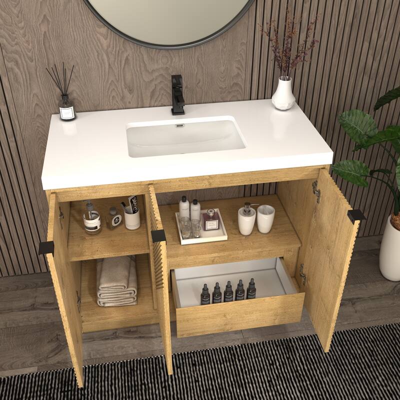 Milano 42" Freestanding (R) Bathroom Vanity with White Acrylic Sink