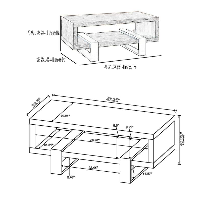 Modern Driftwood Open Shelf Coffee Table, Gray and Brown