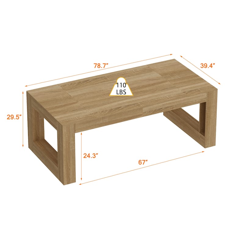 Rectangular Coffee Table Wooden Dining Table with Bottom Storage