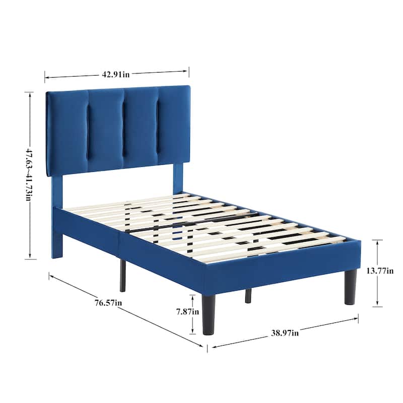 Javlergo Velvet Upholstered Platform Bed Frame with Adjustable Headboard