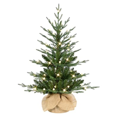 Puleo International 3' Pre-Lit Artificial Christmas Tree in Burlap Sac Base