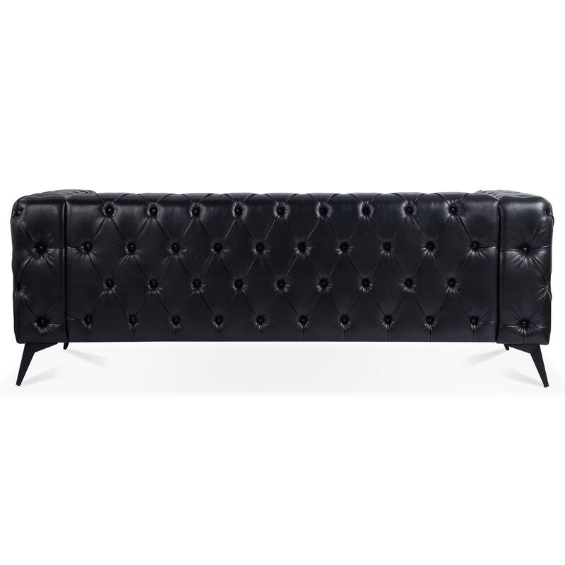 84.06 Inch Width Black PU 3 Seater Traditional Square Arm Removable Cushion Sofa