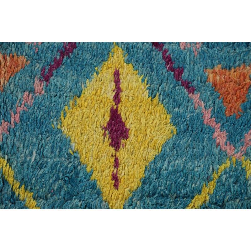 All-Over Trellis Plush Moroccan Area Rug Handmade Wool Carpet - 6'8" x 10'5"