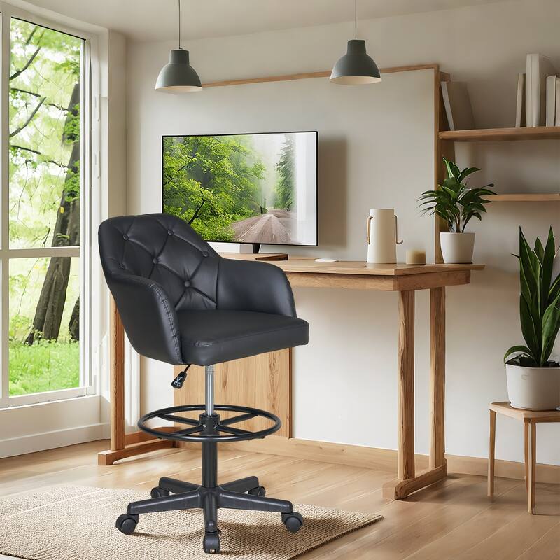 VECELO Swivel Wingback Tilting Drafting Chairs 32.28"-40.16" Adjustable Height Diamond Tufted Back Naihead Home Office Chairs