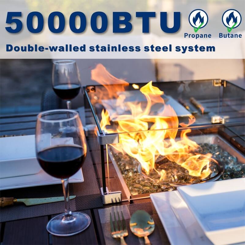 Outdoor 7-piece Furniture Set with Aluminum Fire Pit Table and Ice Bucket