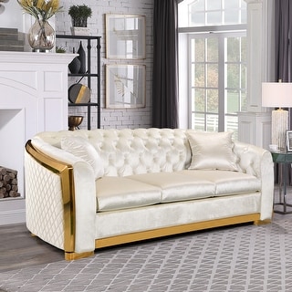 Classic Velvet Chesterfield Tufted 3 Seater Sofa with Gold Stainless ...