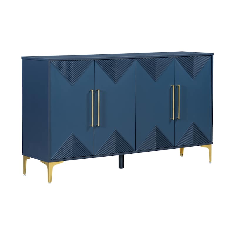 Stylish Four-Door Storage Cabinet with Geometric Design, Adjustable Shelves - Perfect for Entryways and Living Rooms