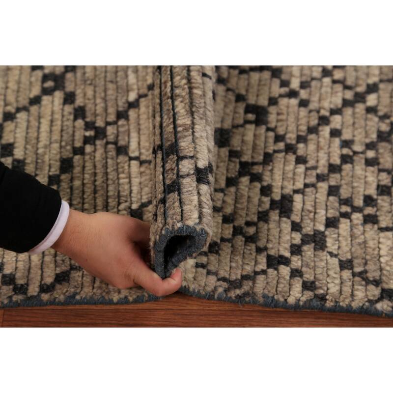 Striped Brown Moroccan Oriental Foyer Rug Hand-Knotted Wool Carpet - 2'0"x 3'0"