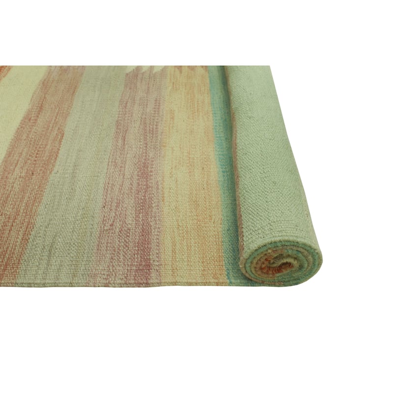 Sun Faded Flatweave Jaan Blue/Rust Rug - 6'5" x 9'8"