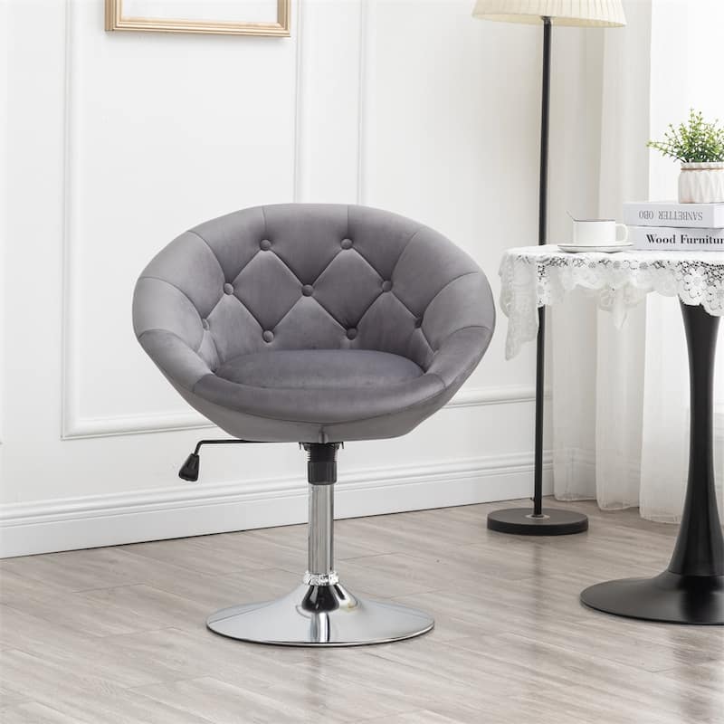 Velvet Upholstered Tufted Back Swivel Accent Chair