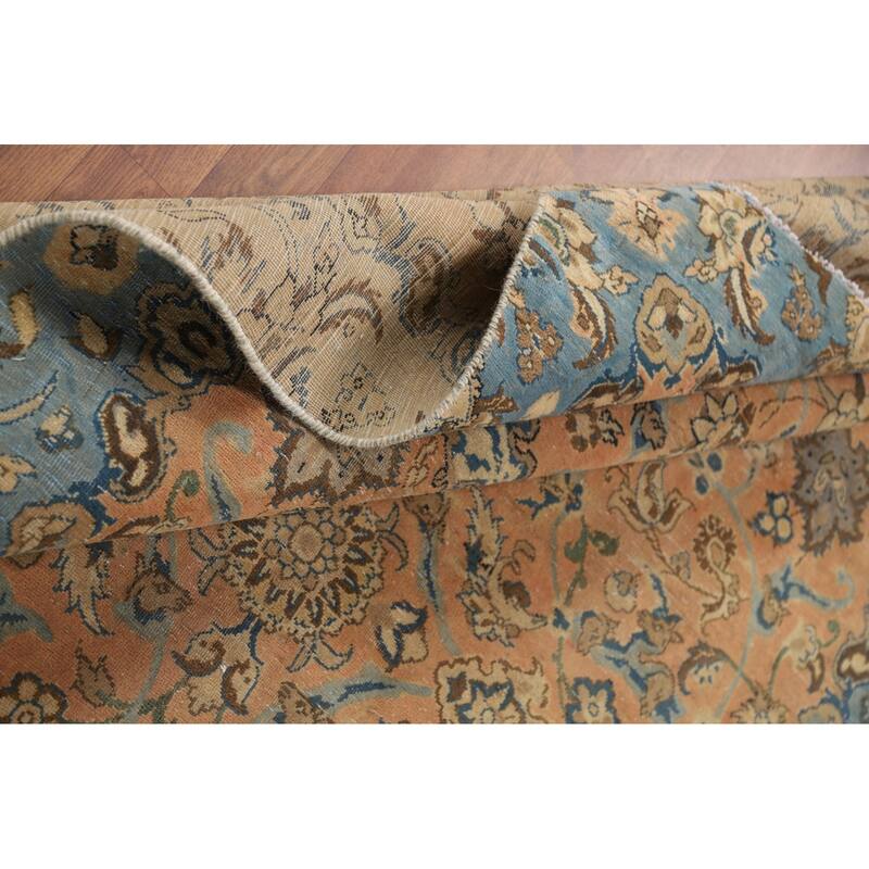 Distressed Floral Tabriz Persian Rug Hand-Knotted Orange Wool Carpet - 5'5"x 8'8"
