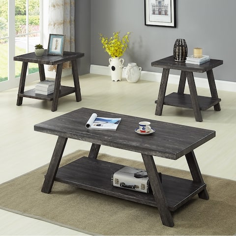 Roundhill Furniture Athens Contemporary 3-pc. Replicated Wood Shelf Table Set