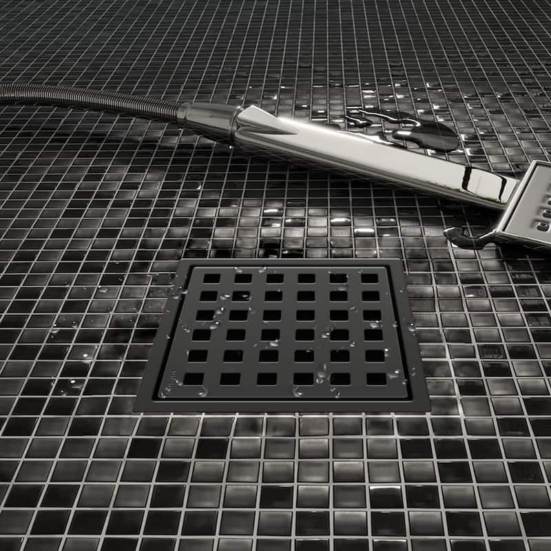 6" Square Shower Floor Drain - Matte Black