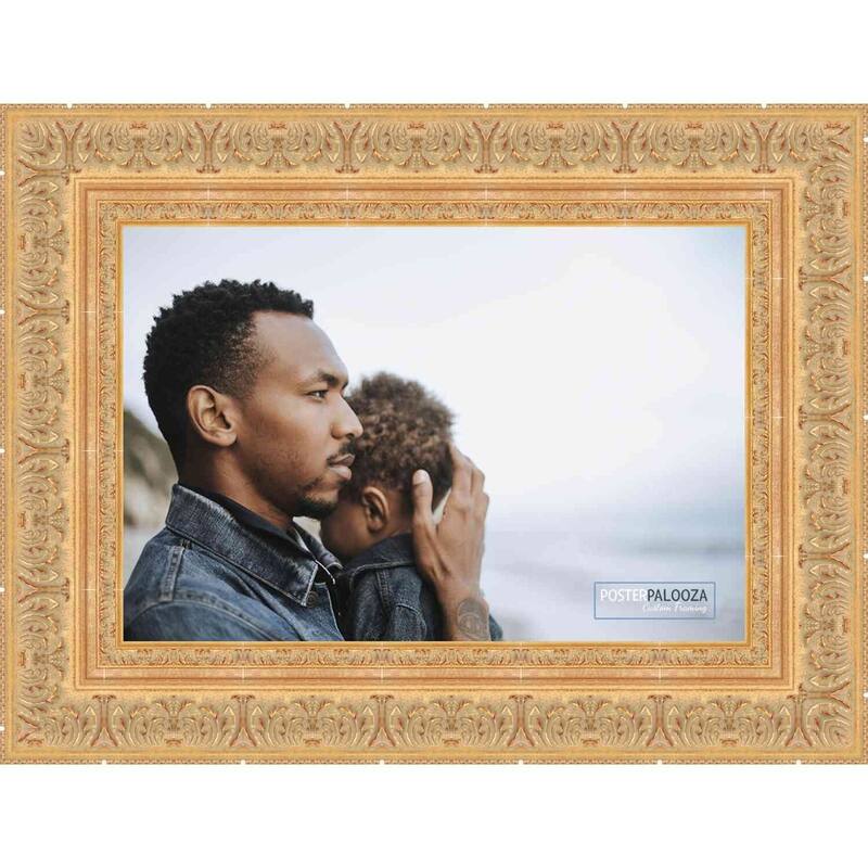 5x6 Ornate Gold Complete Wood Picture Frame with UV Acrylic Plexiglass, Foam Board Backing & Hardware Included - 5x6 Inch Frame - Gold