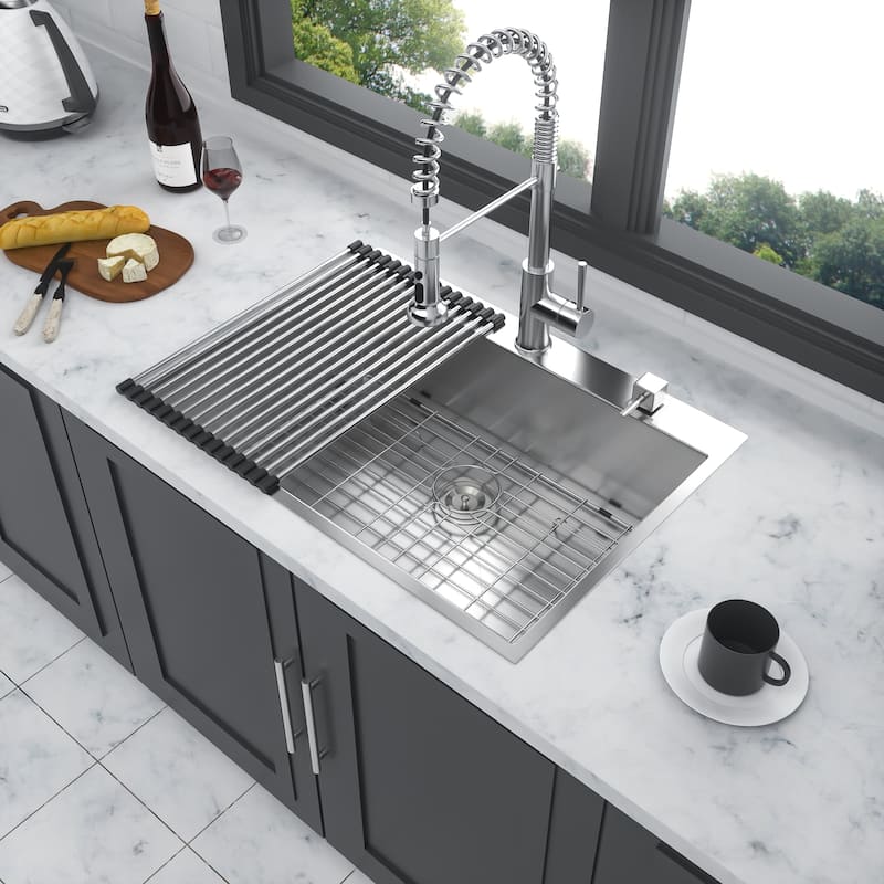 28 Inch Drop In Sink - 28 inch Kitchen Sink Drop in Topmount Single Bowl Sink 18 Gauge Stainless Steel Kitchen Sink Basin