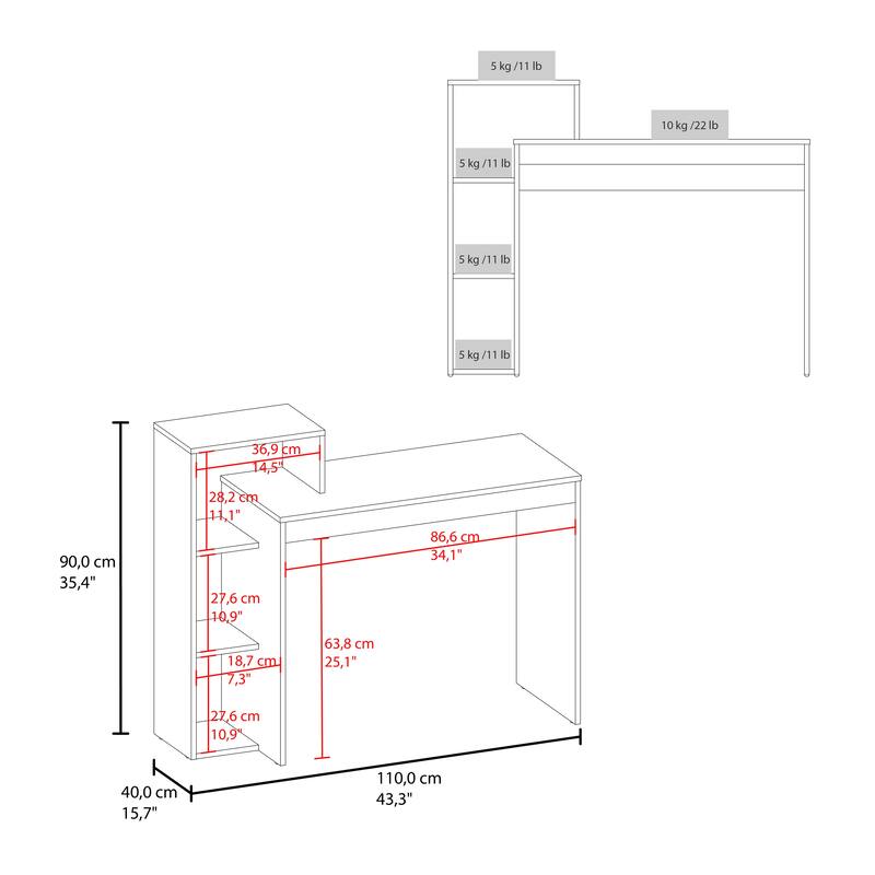 Compact 43" Computer Desk with 4 Shelves for Office Storage - Modern Design for Small Spaces and Organizing