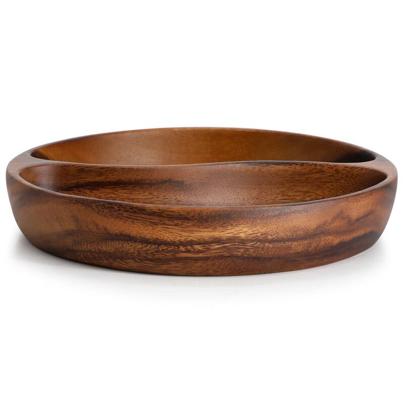 MegaChef 10 Inch Acacia Wood Divided Serving Bowl in Dark Brown