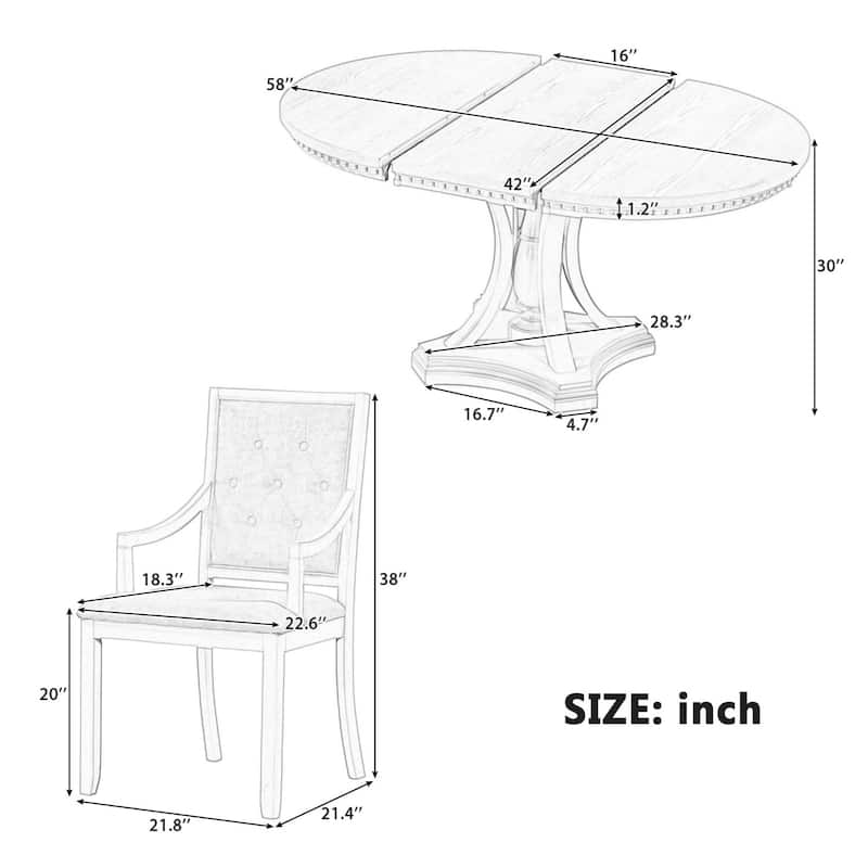 42" Extendable Round Dining Table and 4 Upholostered Chairs, 5-Piece Set