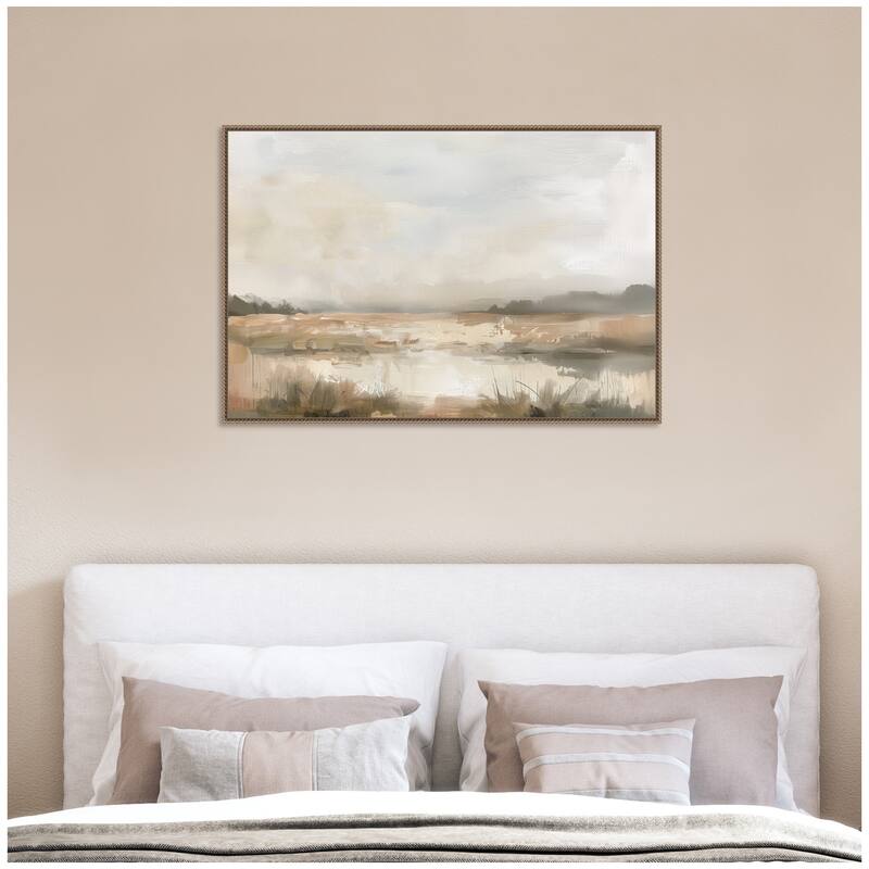 Kate and Laurel Neutral Abstract Landscape by The Creative Bunch Studio Framed Canvas Wall Art Print