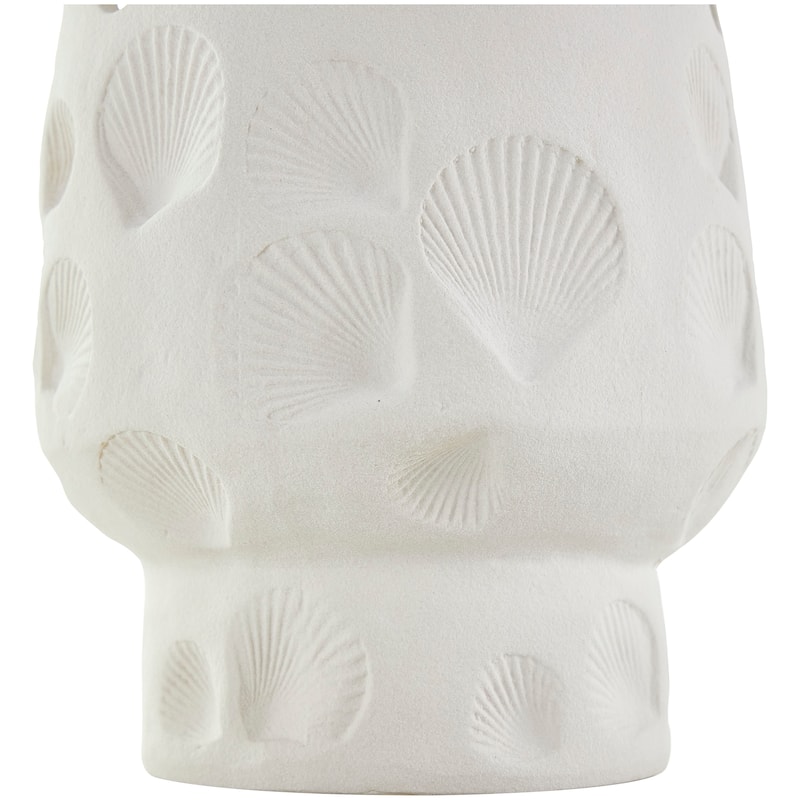 White Ceramic Shell Vase with Circular Cutouts
