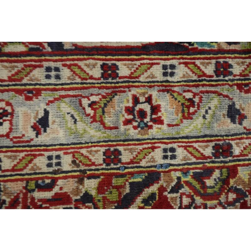 Hand Knotted Oriental 100% Wool Carpet Traditional Floral Red Kashan Area Rug - 12' 7'' X 9' 1''