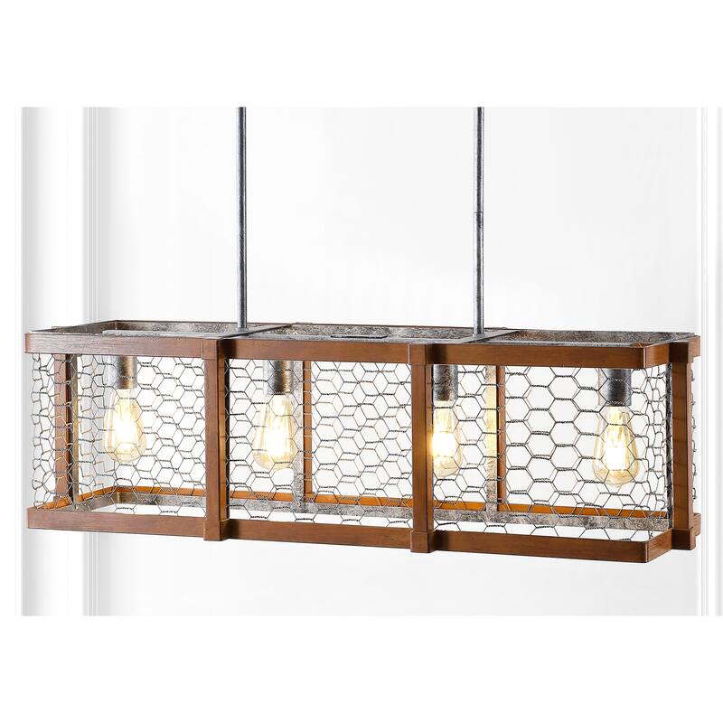 Gatsby 34.5" Linear 4-Light Adjustable Iron Rustic Industrial LED Pendant, Brown/Silver by JONATHAN Y