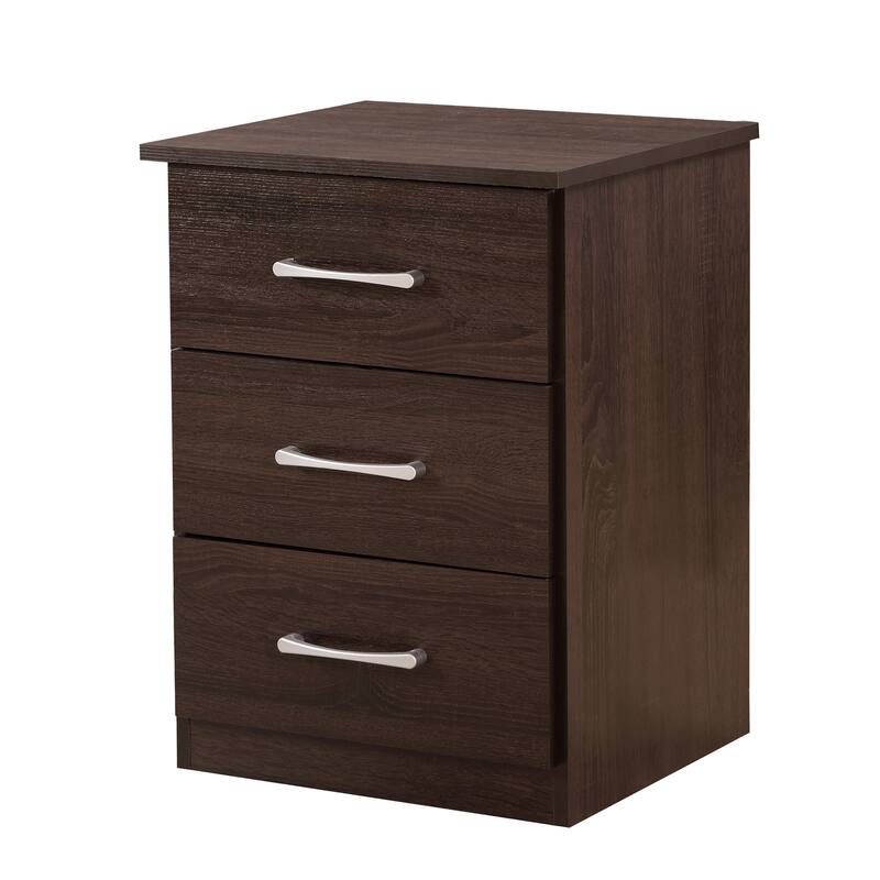 3 Drawer Wenge Nightstand, 24 Inch Sleek Bedside Table with Compact Design and Easy Pull Drawers