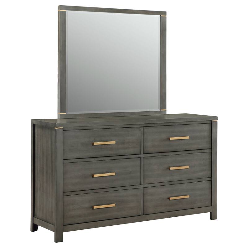 Kieran Transitional Wood 6-drawer Dresser Grey - Dresser with Mirror (Grey)