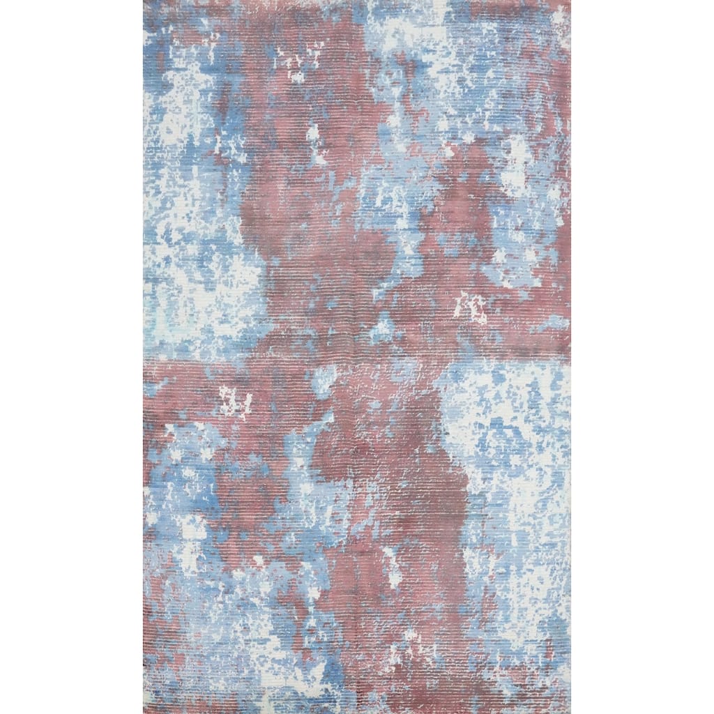 Hand Knotted Oriental Viscose Silk Carpet Modern Abstract Multi-Colored Abstract Area Rug - 7' 9'' X 4' 11''