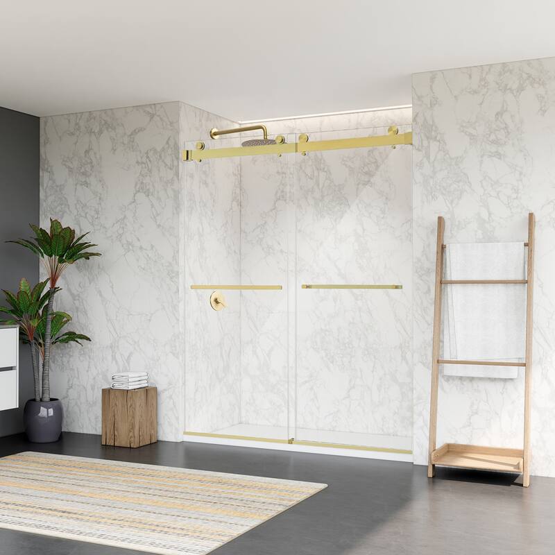 Altair Bolani By Pass Frameless Shower Door in Brushed Nickel Finish with Clear Glass - 60"W x 76"H