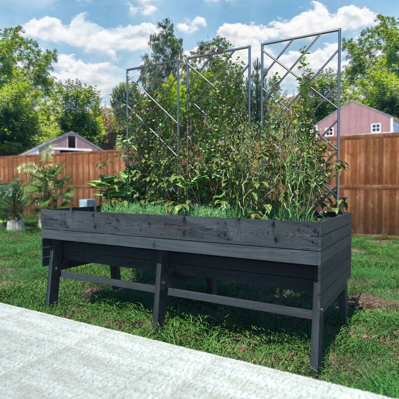 VEIKOUS 6 FT Oversized Cedar Raised Garden Bed with Legs, Large Planter Box with Detachable Liner - Grey