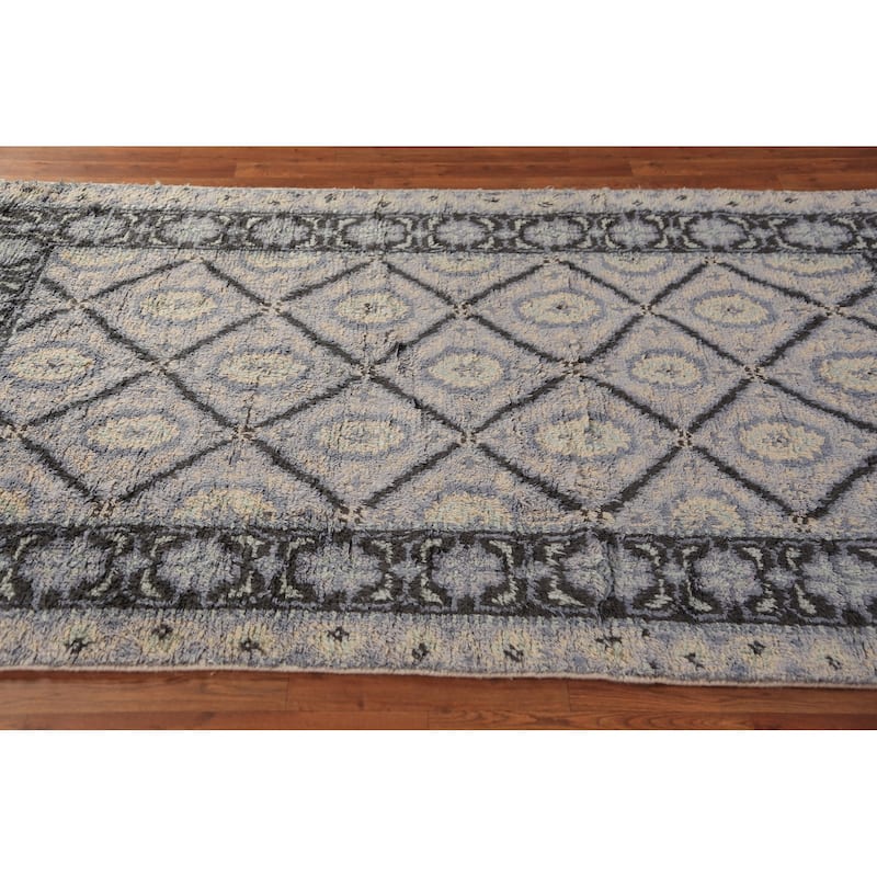 Trellis Plush Moroccan Shaggy Oriental Rug Hand-Knotted Wool Carpet - 4'10" x 7'11"